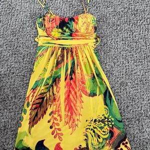 City Triangles Spaghetti Strap Yellow Tropical Dress Size Medium
